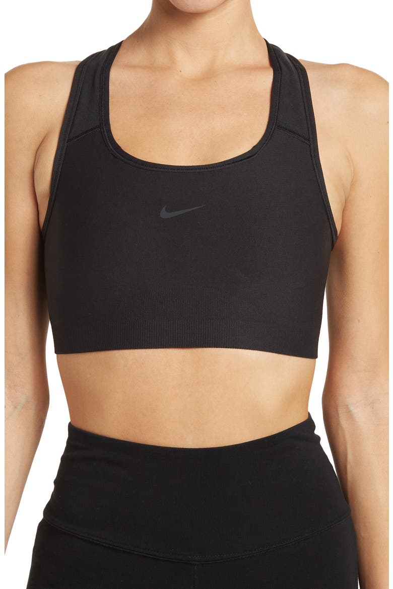 Swoosh Seamless Bra, Main, color, BLACK/ DK SMOKE GREY