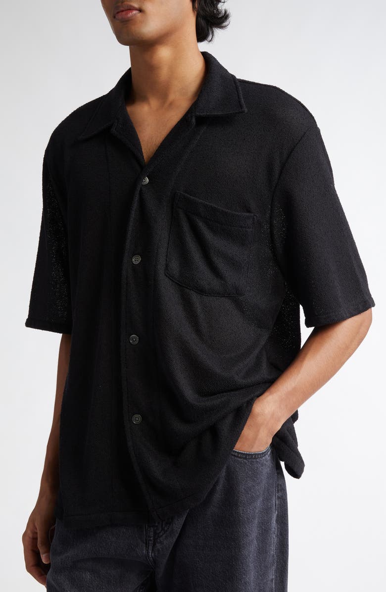OUR LEGACY Boxy Bouclé Button-Up Shirt, Alternate, color, Black Boucle