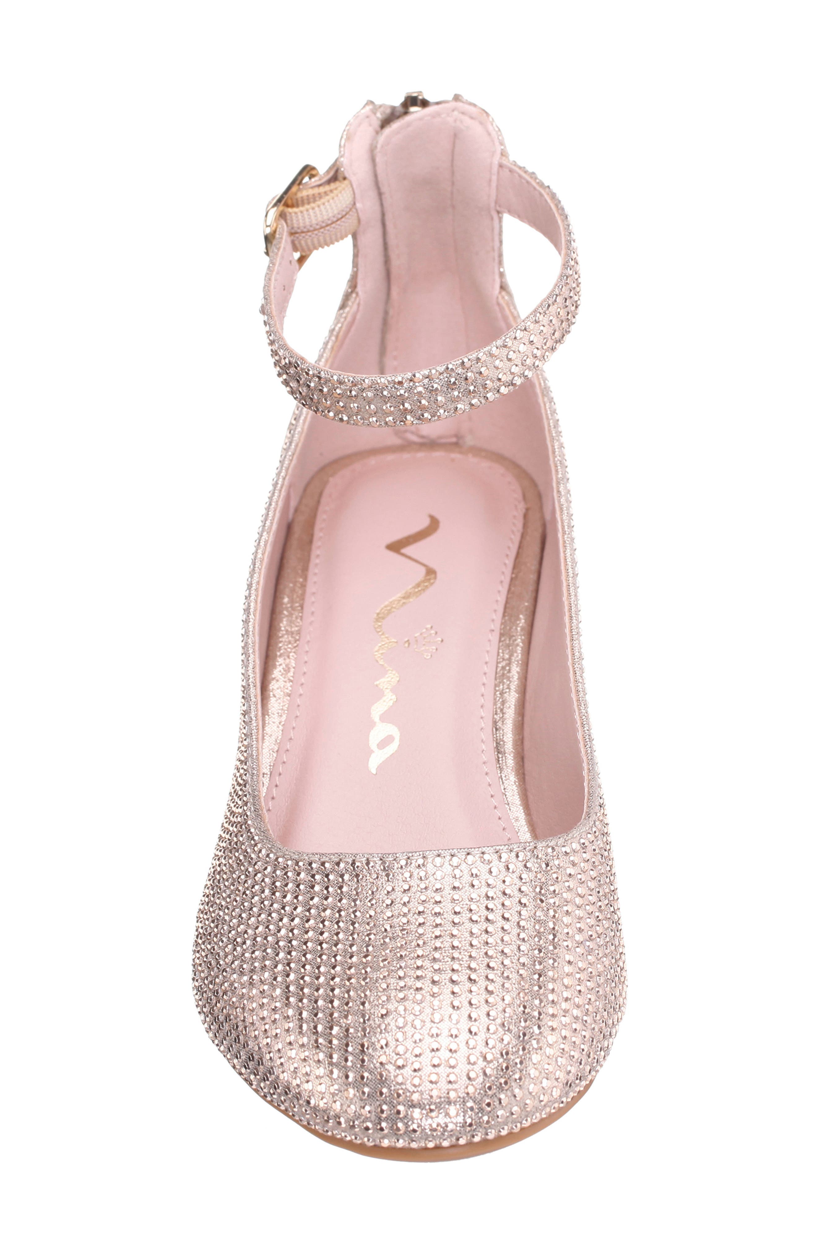 Kids' Lennie Rhinestone Ankle Strap Pump, Alternate, color, LIGHT GOLD SATIN/ RHINESTONES
