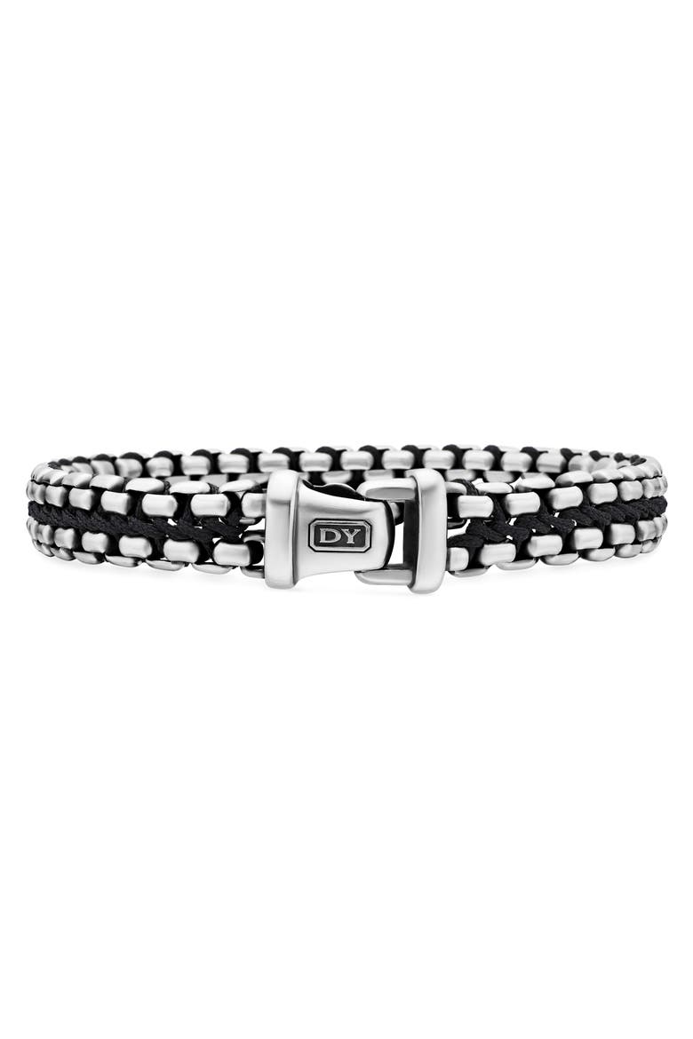 Men's Woven Sterling Silver Box Chain Bracelet, 12mm, Alternate, color, SILVER/ BLACK