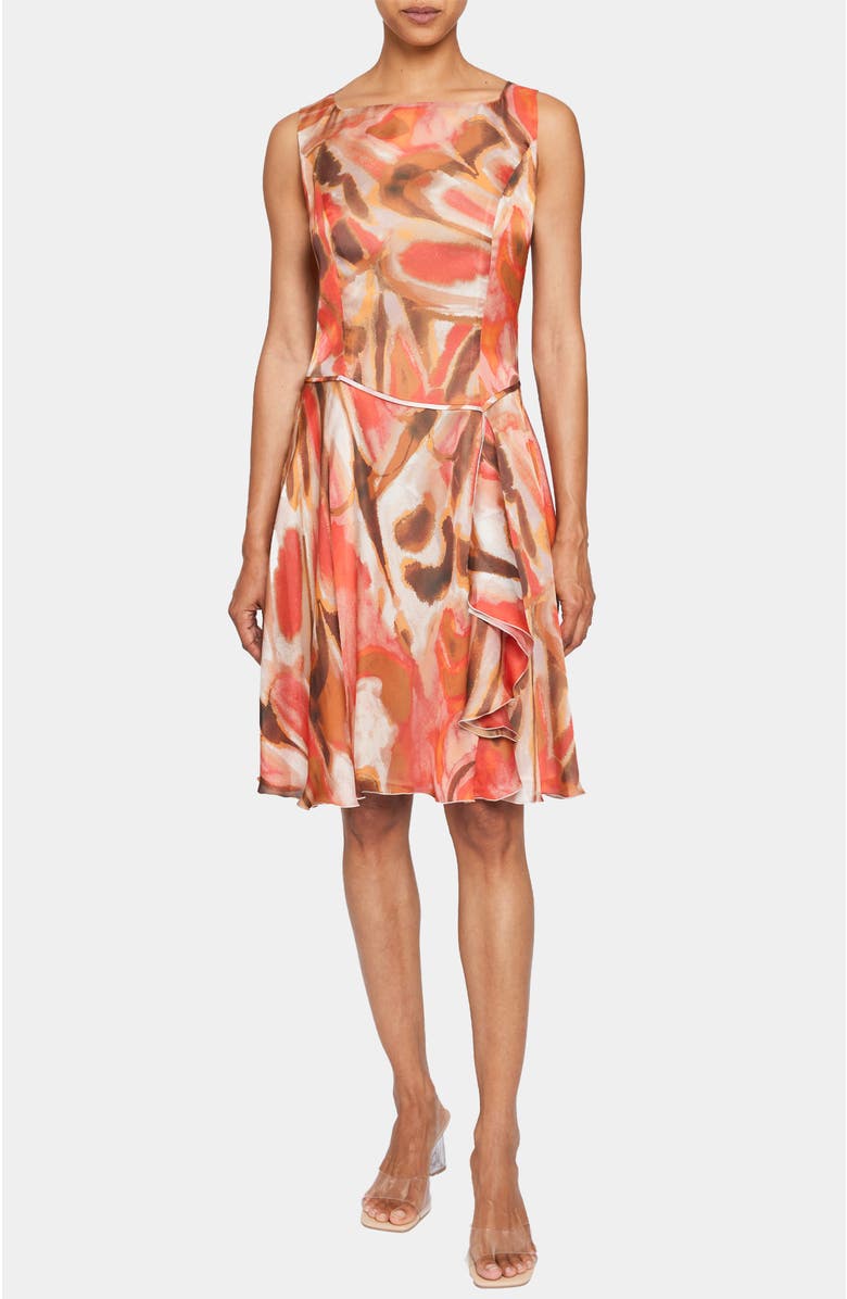 Santorelli EMMY Sleeveless Dress in Abstract Printed Georgette, Main, color, Syrup Brown