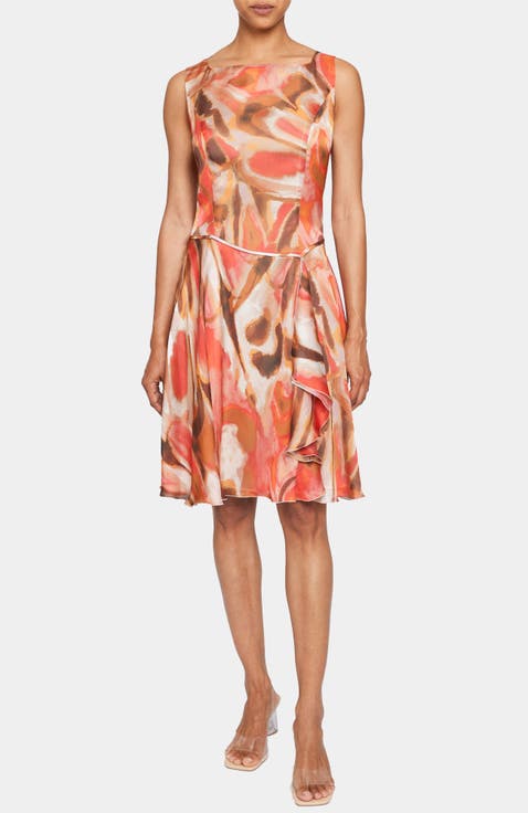 EMMY Sleeveless Dress in Abstract Printed Georgette