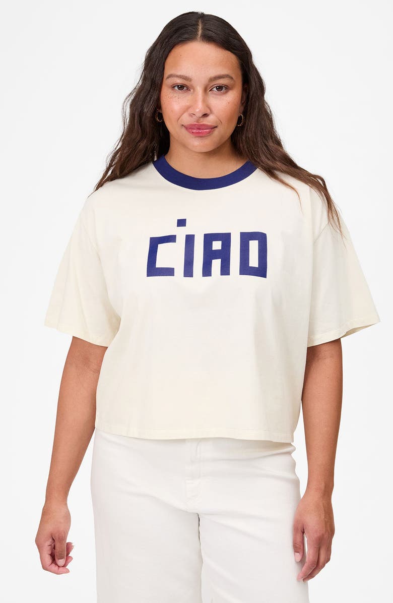 Clare V. Le Caree Block Ciao T-Shirt, Alternate, color, Cream