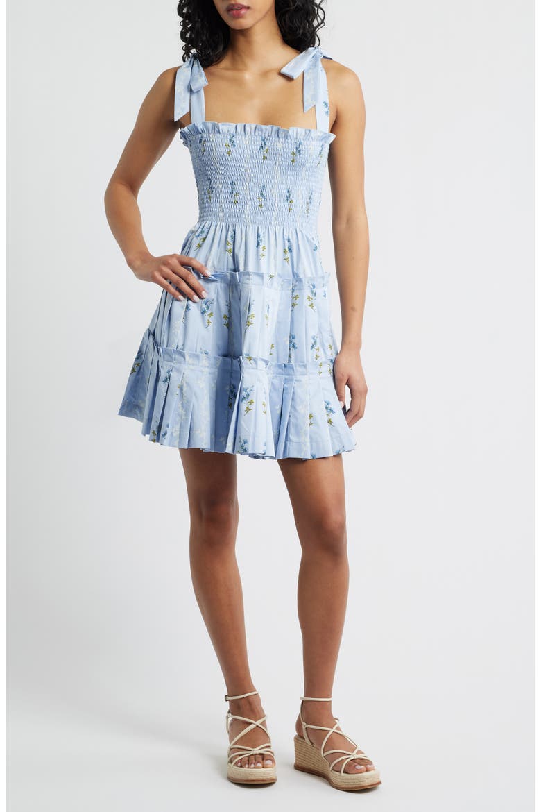 The Ribbon Smocked Pleated Minidres, Main, color, BLUEBELL WALTZ
