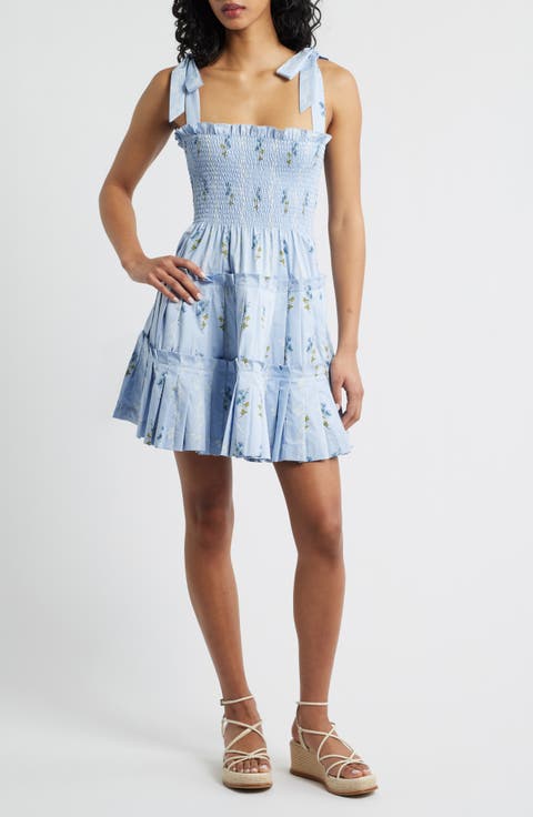 The Ribbon Smocked Pleated Minidres