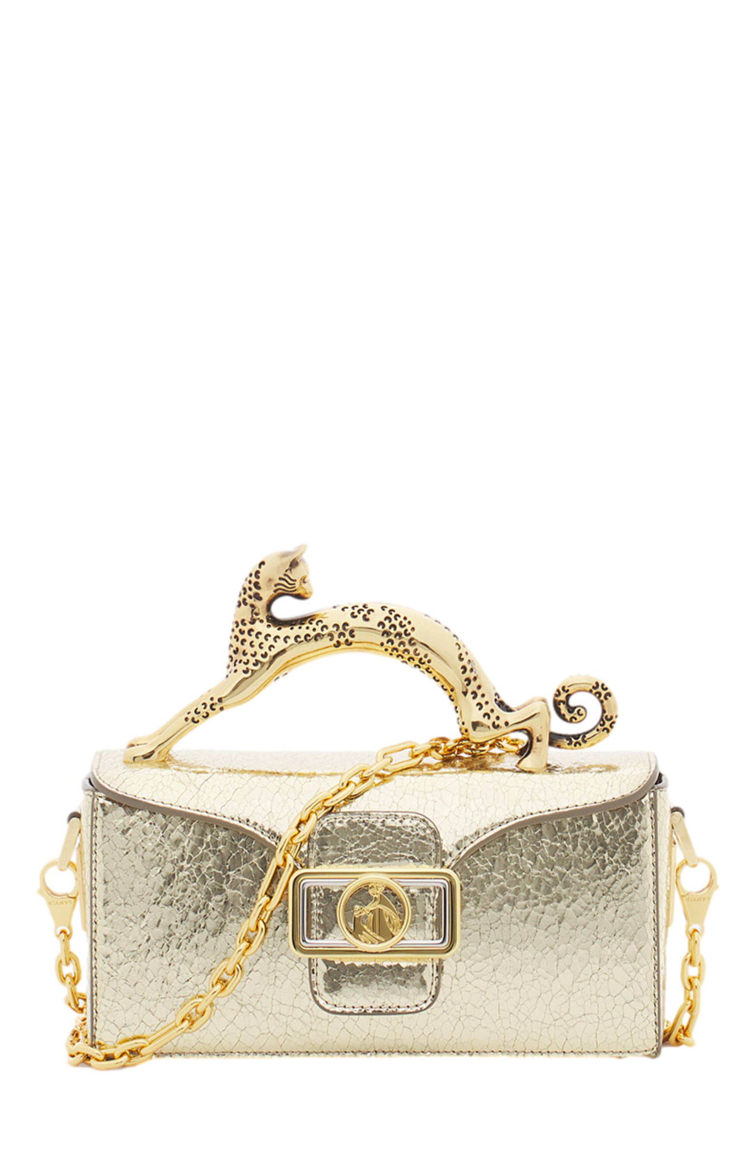 Lanvin Nano Pencil Cat Bag In Crackled Metallic Leather, Alternate, color, 