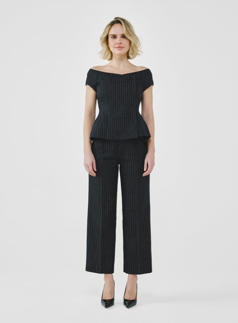 Tailored Pinstripe Bardot Top