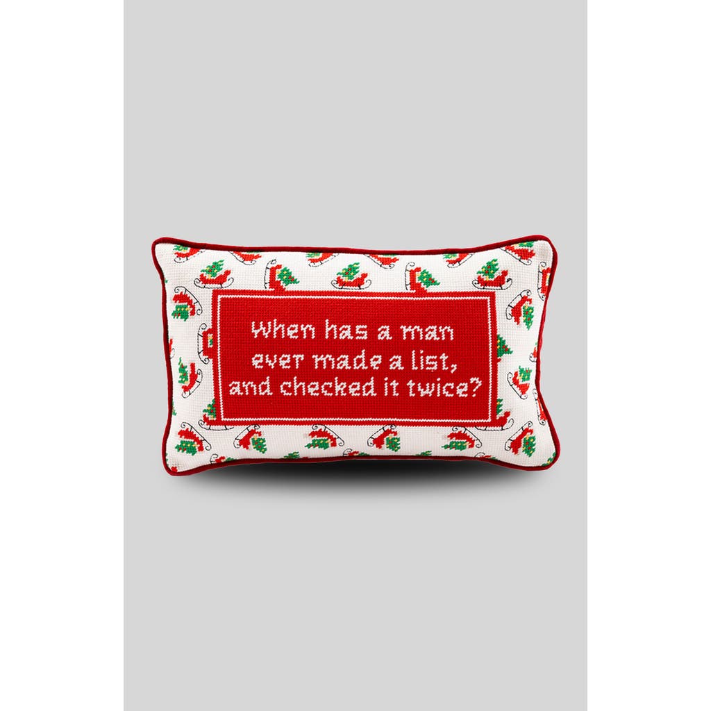 Furbish Check It Twice Needlepoint Pillow In Red