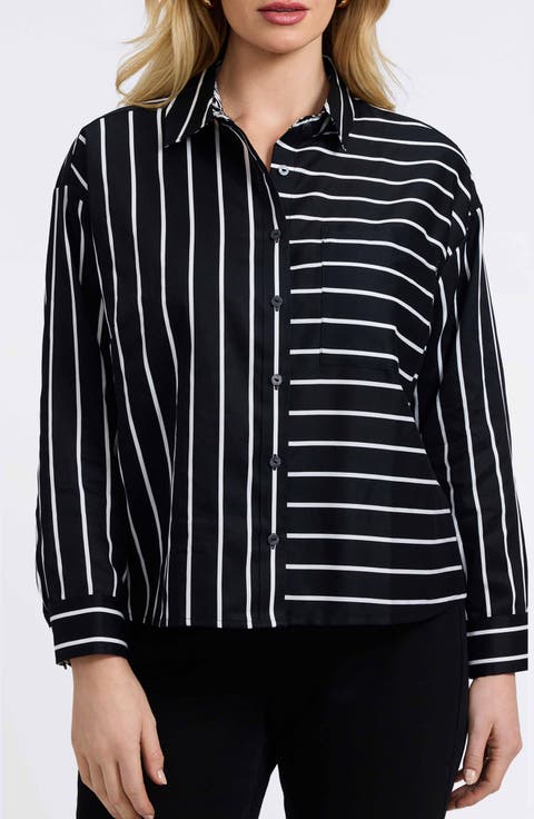 Marina Stripe Cotton Button-Up Shirt (Plus)