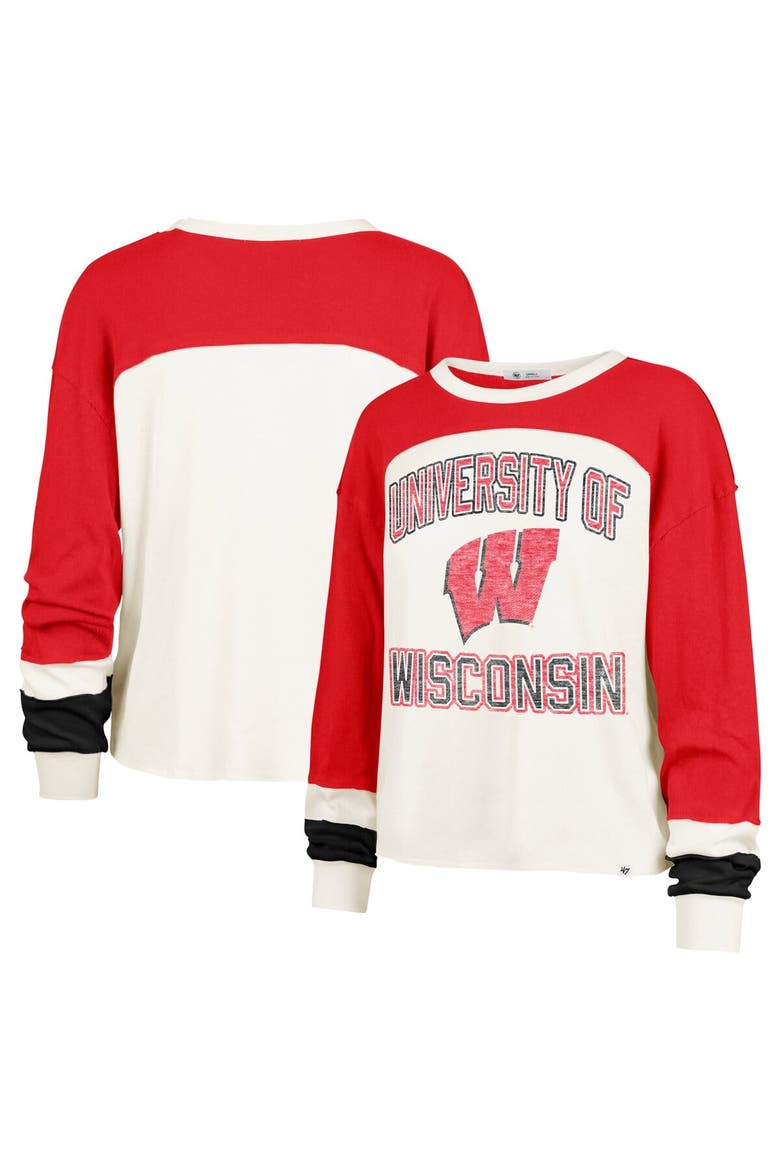 Women's '47  Cream Wisconsin Badgers Double Header Curve Raglan Long Sleeve T-Shirt, Main, color, Cream