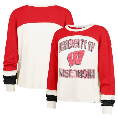 47 Brand '47  Cream Wisconsin Badgers Double Header Curve Raglan Long Sleeve T-shirt In Red