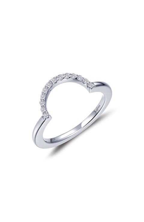 Simulated Diamond Half Moon Ring