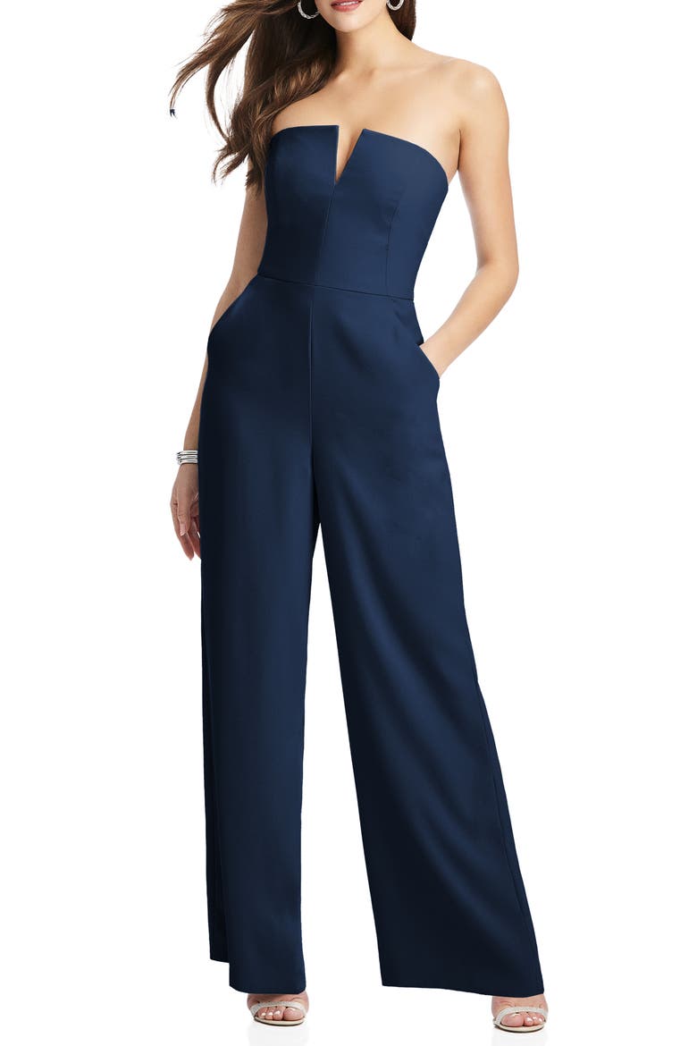 Strapless Crepe Jumpsuit, Main, color, MIDNIGHT