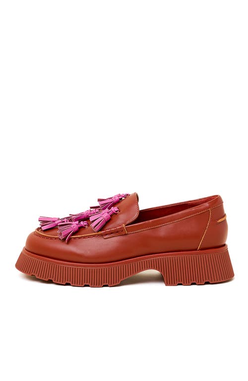 Charlotte Stone Chandler Tasseled Lug Sole Loafer In Brown