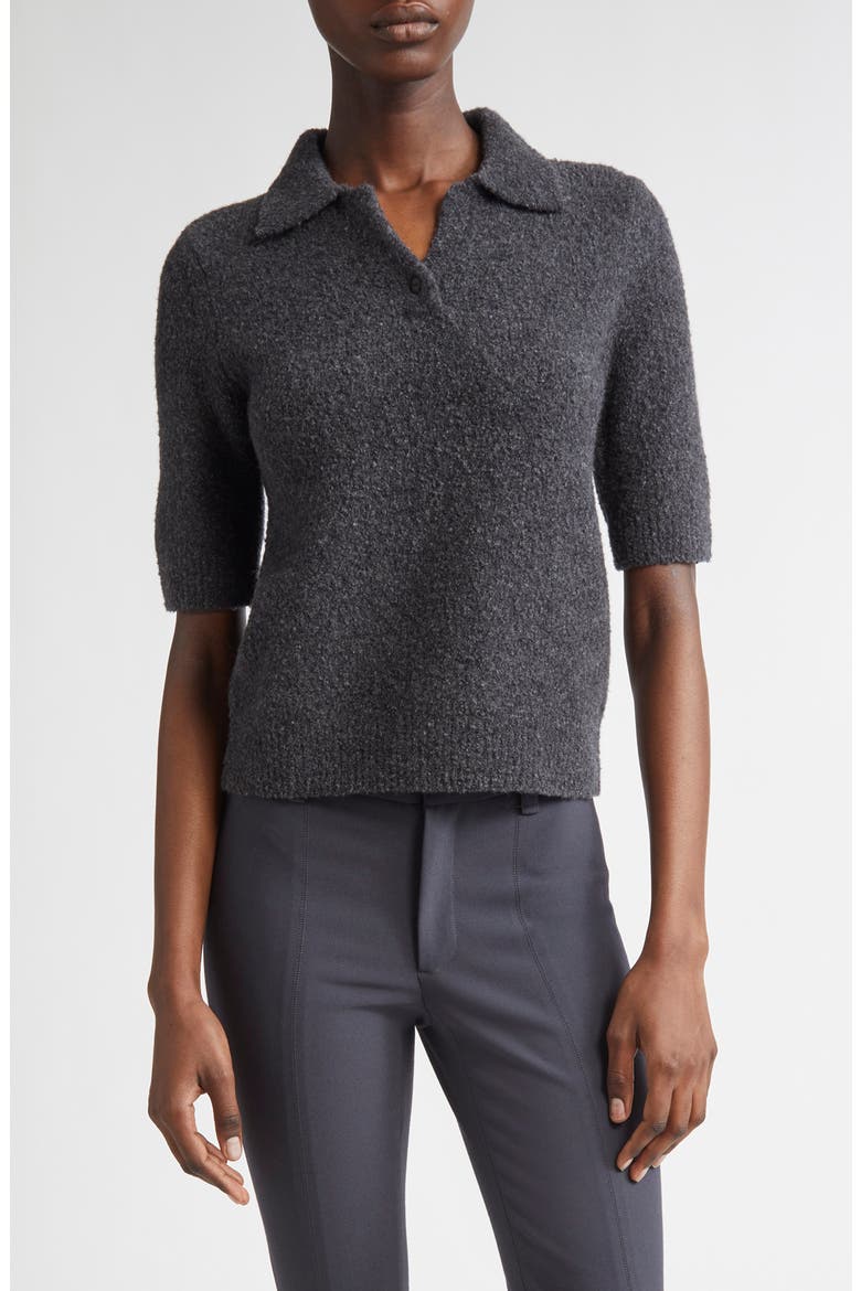 Bouclé Short Sleeve Polo Sweater, Main, color, H GRAPHITE