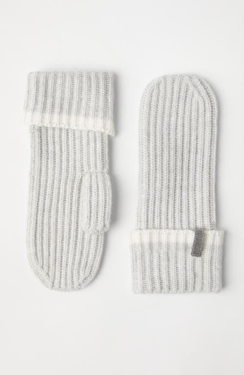 Brunello Cucinelli Knit Mittens With Monili In Fog