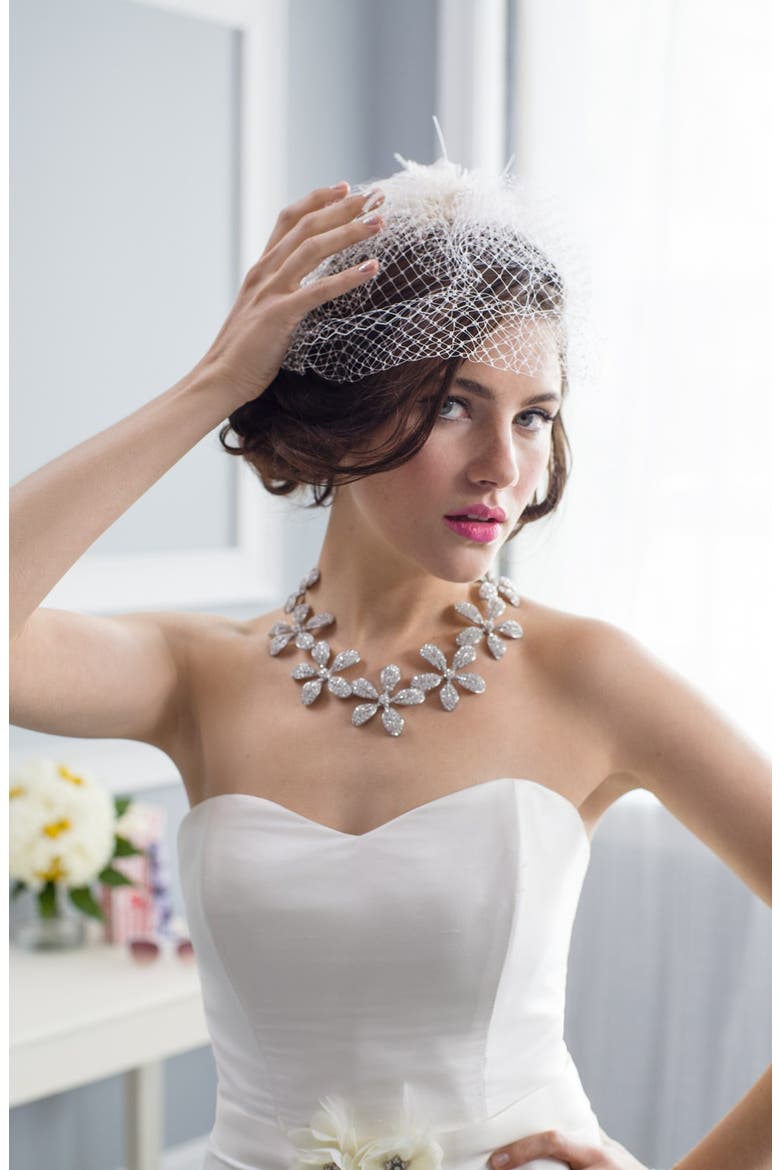 Pavé Flower Statement Necklace, Alternate, color, SILVER/ CRYSTAL