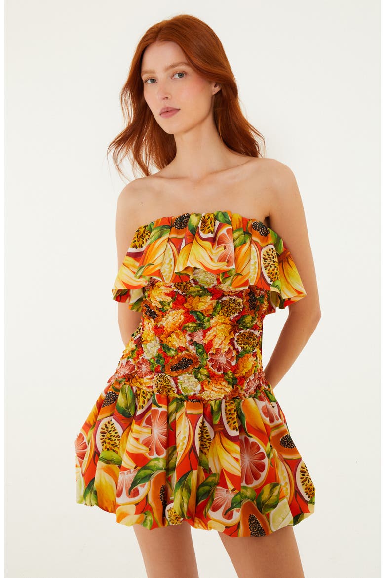 Fruit Print Ruffle Strapless Minidress, Alternate, color, FRUIT GARDEN RED