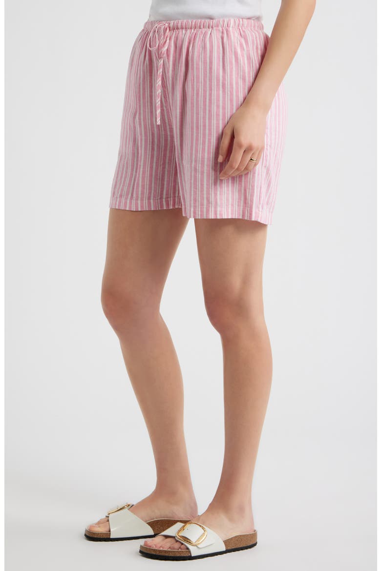 Easy Linen Blend Shorts, Alternate, color, PINK- IVORY GINGER STRIPE