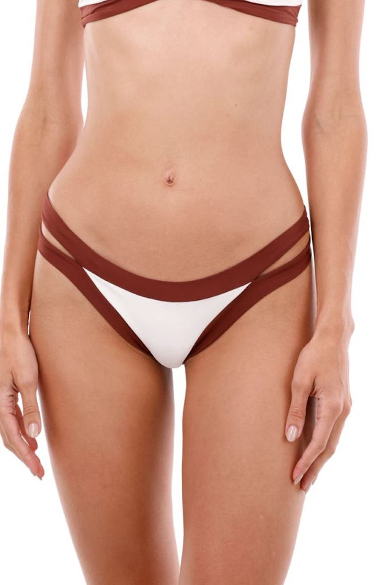 MALAI Barn Side Cutout Bikini Bottoms, Main, color, Barn Red Color Blend