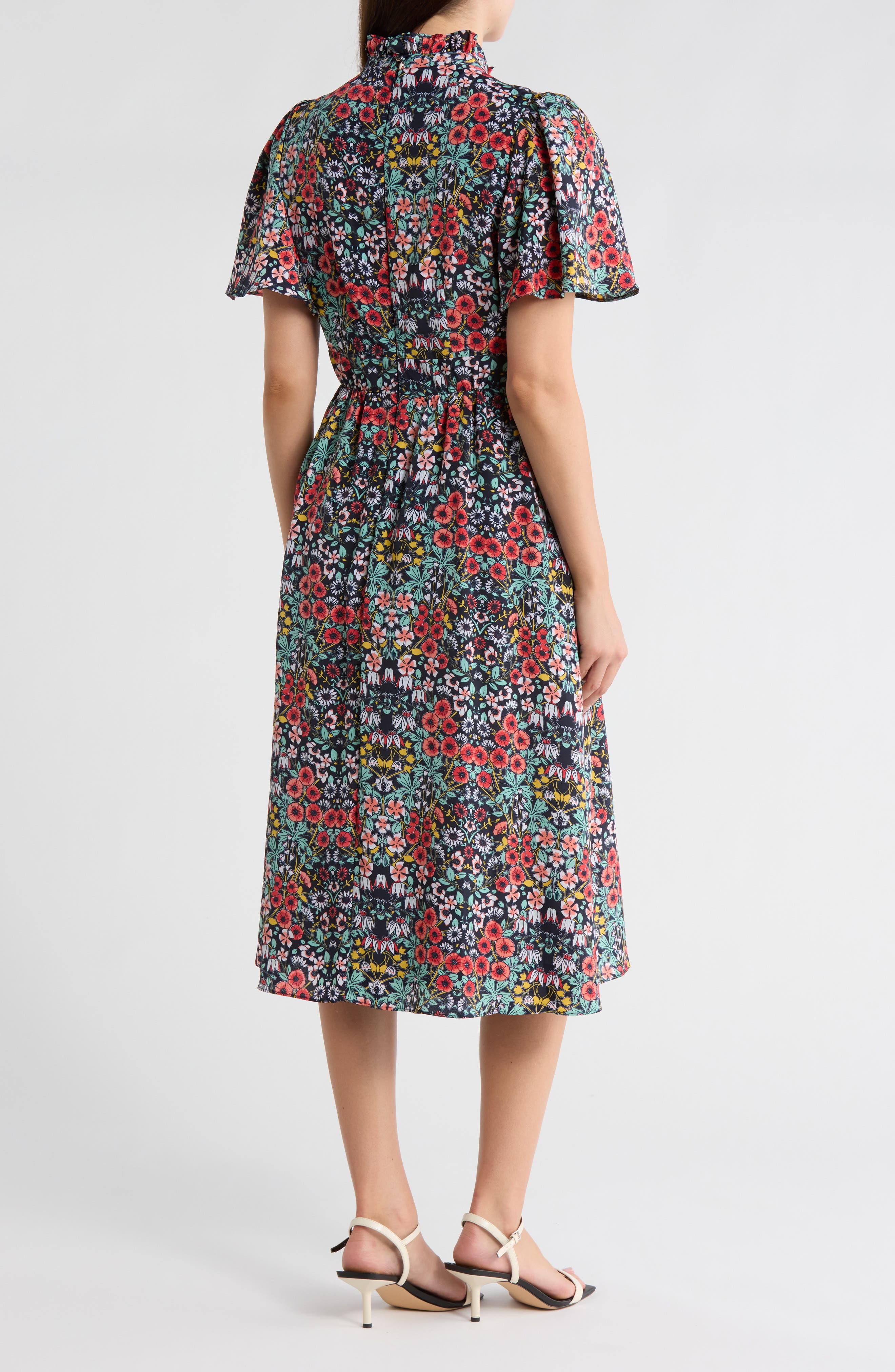 Ruffle Neck Flutter Sleeve A-Line Dress - image 2