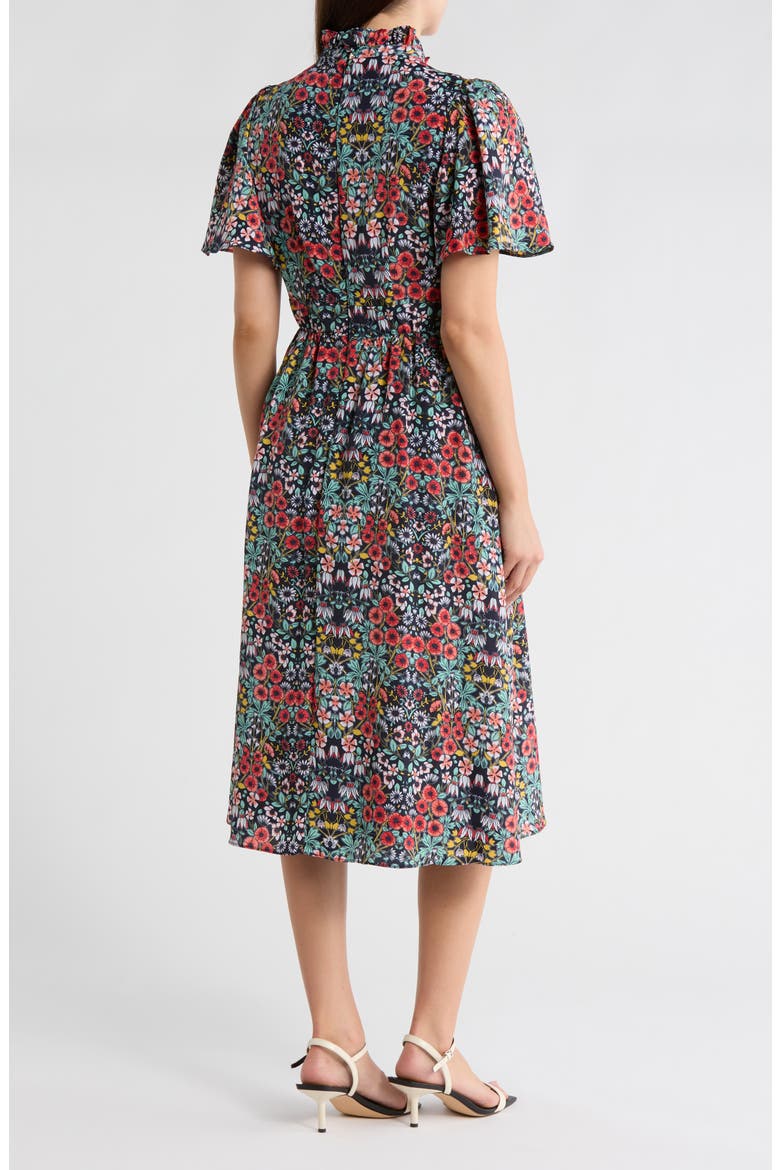 Ruffle Neck Flutter Sleeve A-Line Dress, Alternate, color, NAVY MULTI
