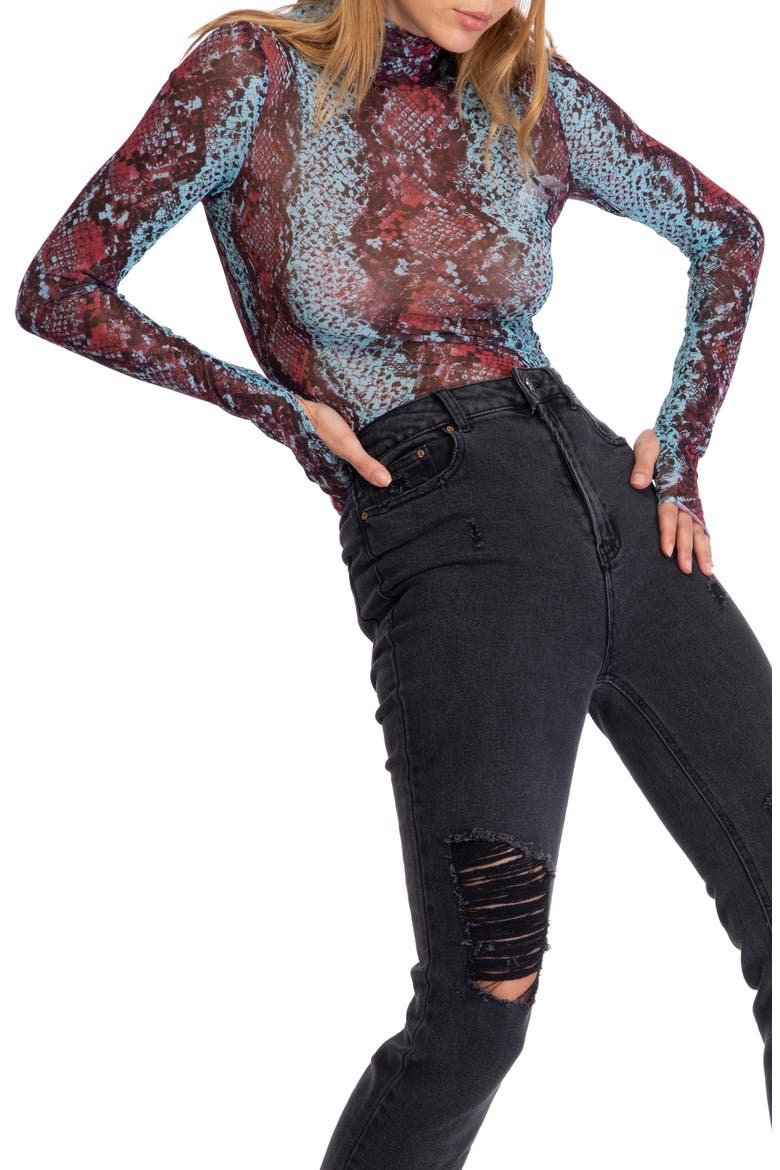 Zadie Semisheer Turtleneck, Main, color, PORT/ BLUE SNAKE