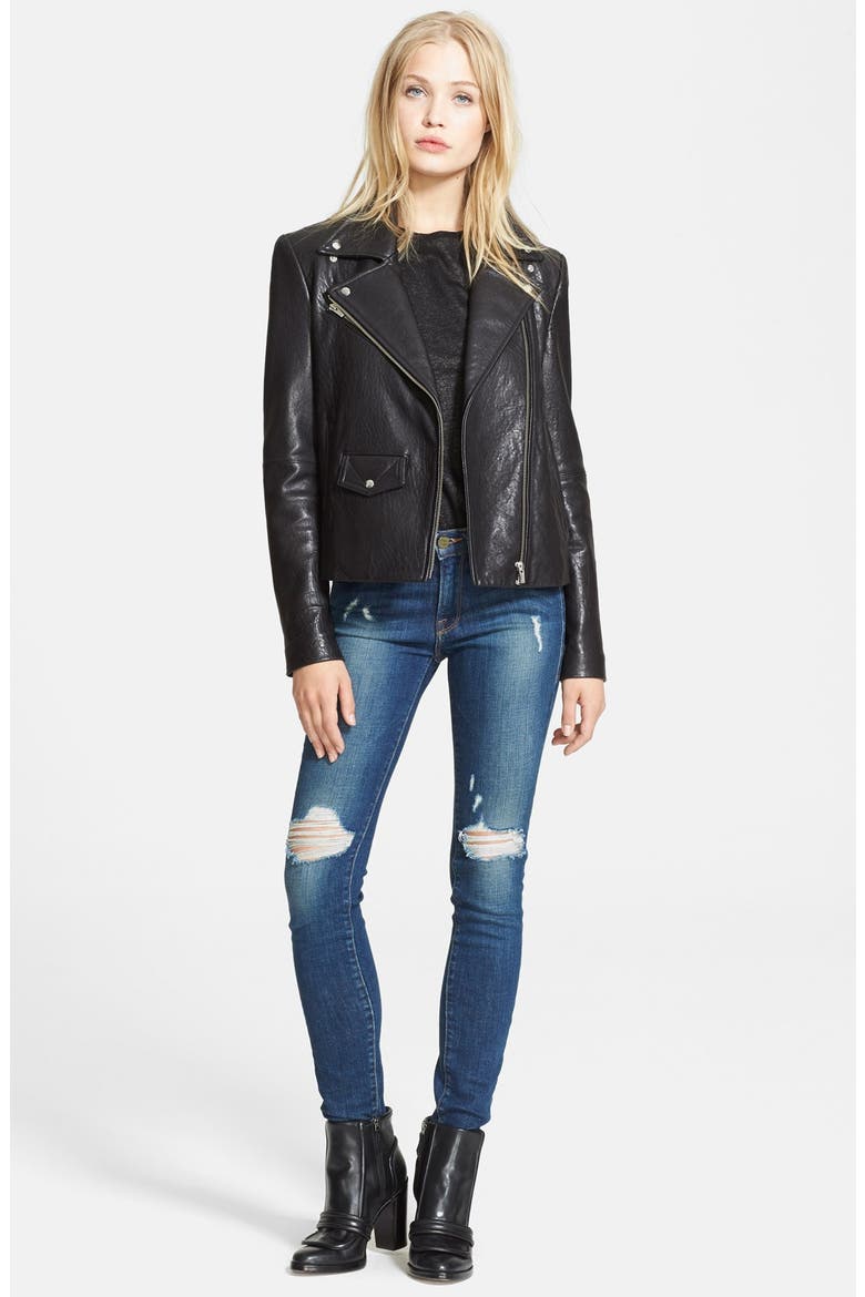 'Lazer Classic' Leather Moto Jacket, Alternate, color, BLACK