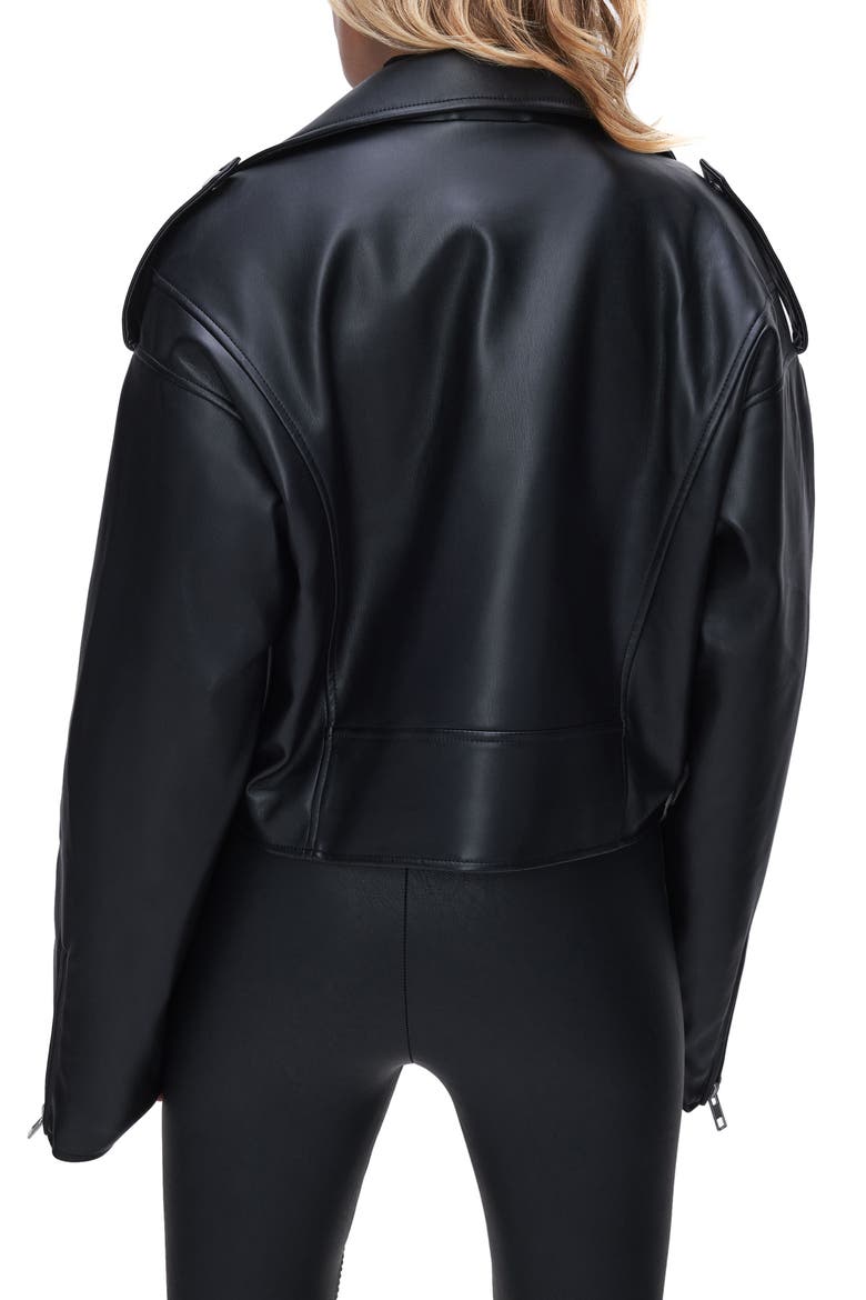 Faux Leather Crop Moto Jacket, Alternate, color, BLACK