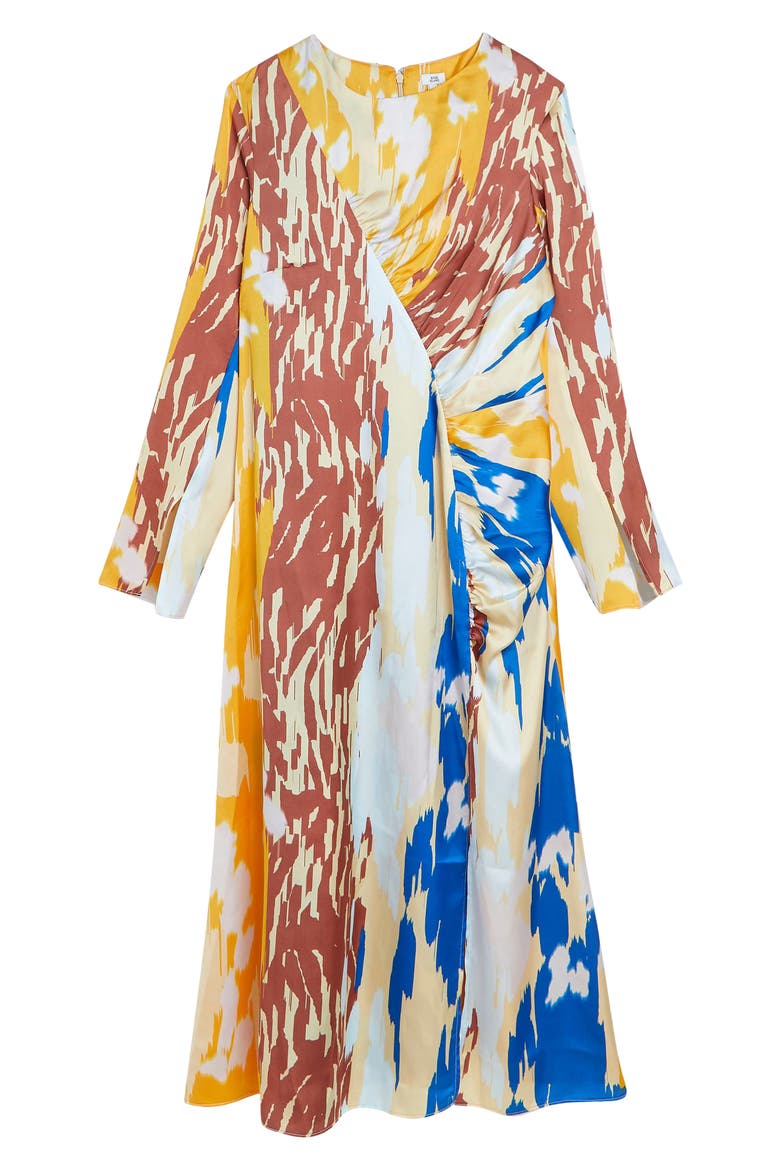 Long Sleeve Satin Midi Dress, Alternate, color, ORANGE