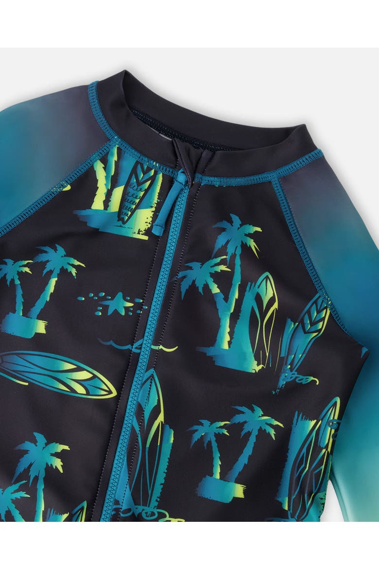 One-Piece Long Sleeve Surf Rashguard, Alternate, color, Black Surf Print