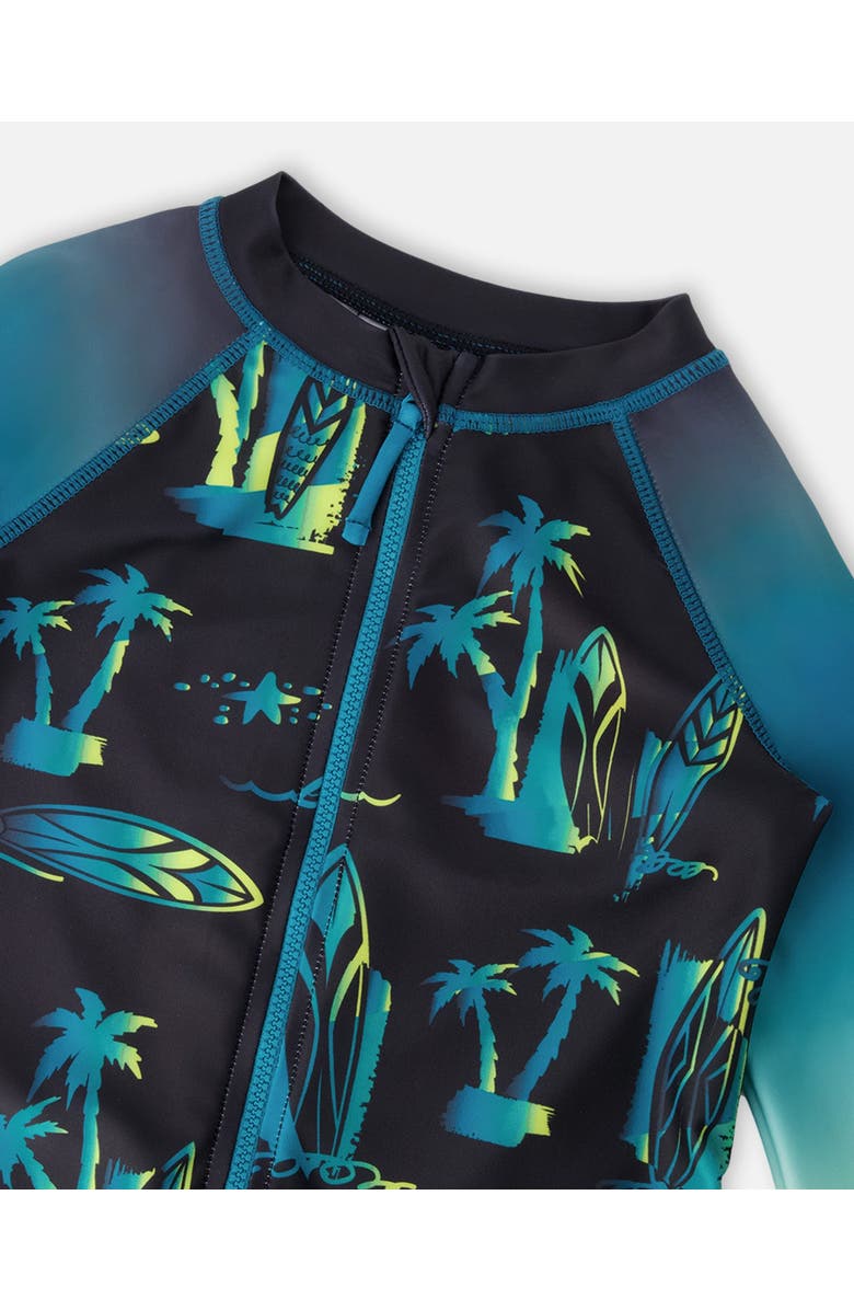 Deux par Deux One-Piece Long Sleeve Surf Print Rashguard, Alternate, color, Black Surf Print