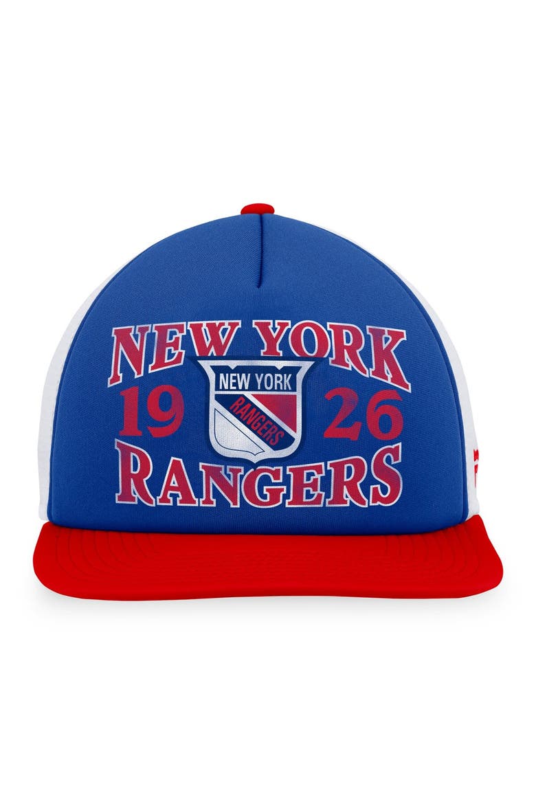 Men's Fanatics Branded Blue/Red New York Rangers Heritage Vintage Foam Front Trucker Snapback Hat, Alternate, color, Blue