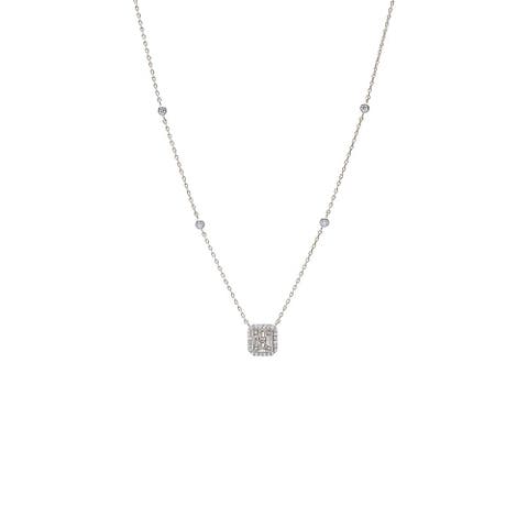 CZ Pave X Baguette Halo Pendant Necklace