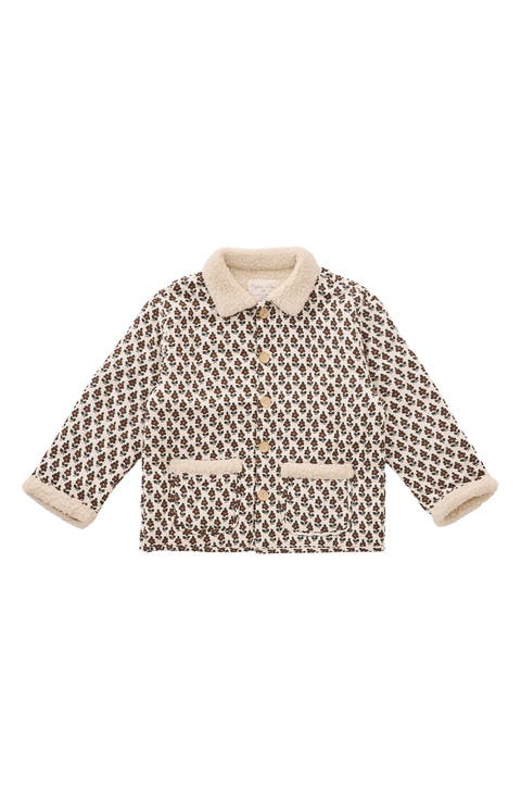 Kids' Quilted Faux Shearling Trim Coat
