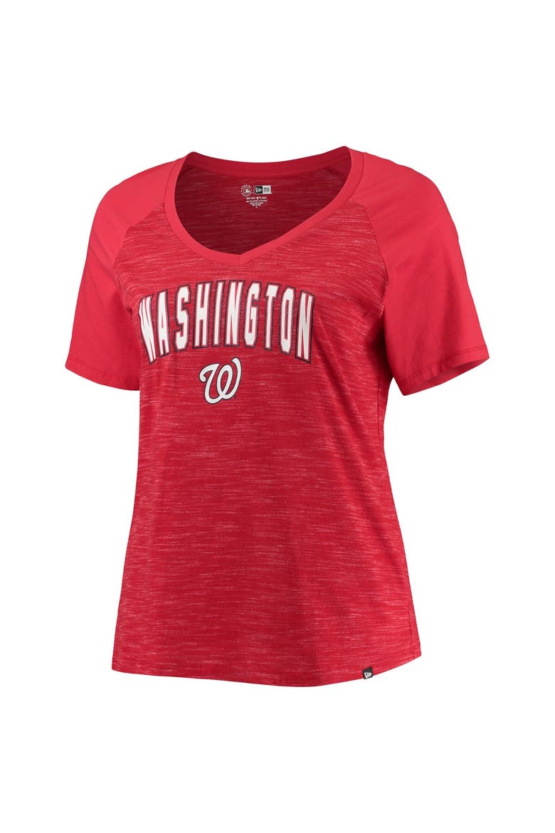 Women's New Era Red Washington Nationals Plus Size Raglan V-Neck T-Shirt, Alternate, color, Red