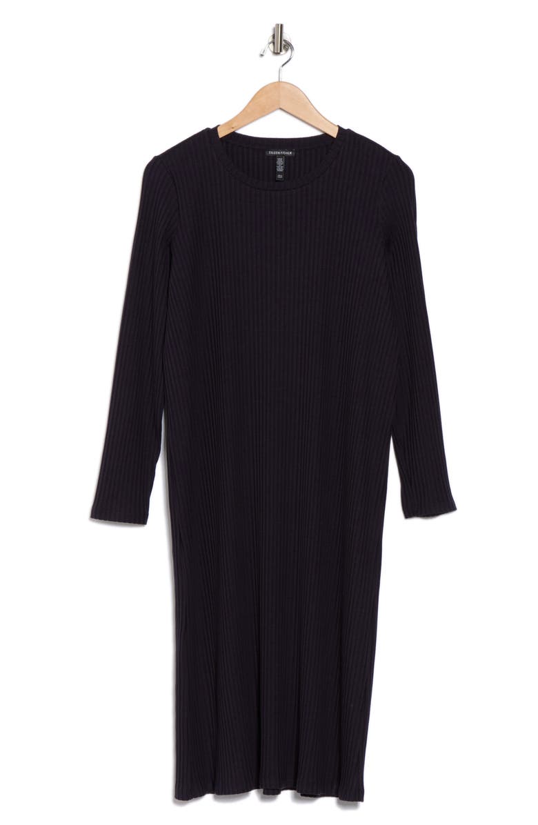 Eileen Fisher Long Sleeve Rib Dress, Alternate, color, Nocturne
