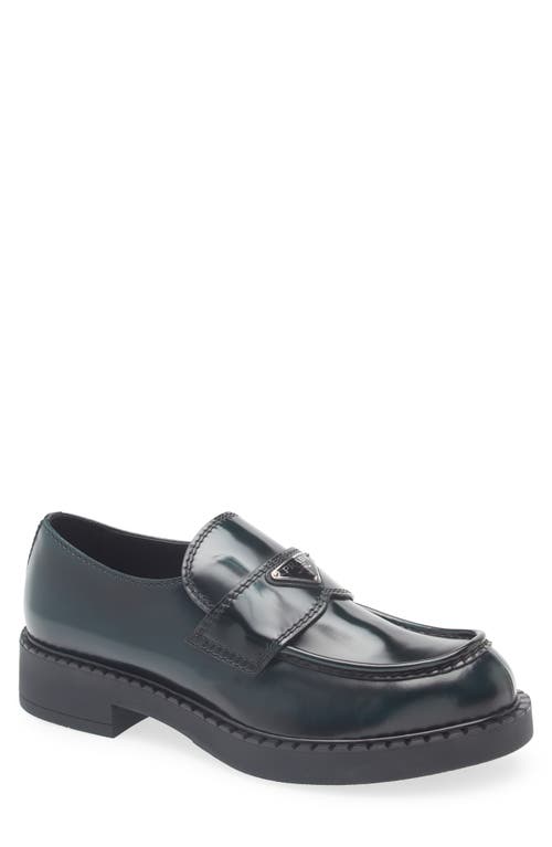 Prada Chocolate Moccasin In Black Patent Leather Men In Black