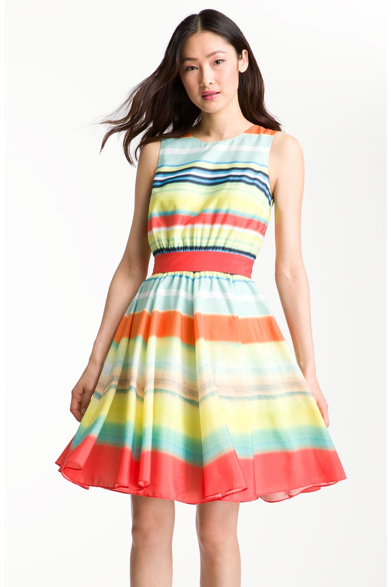 'Sunset Stripe' Full Skirt Dress, Main, color, TANGERINE