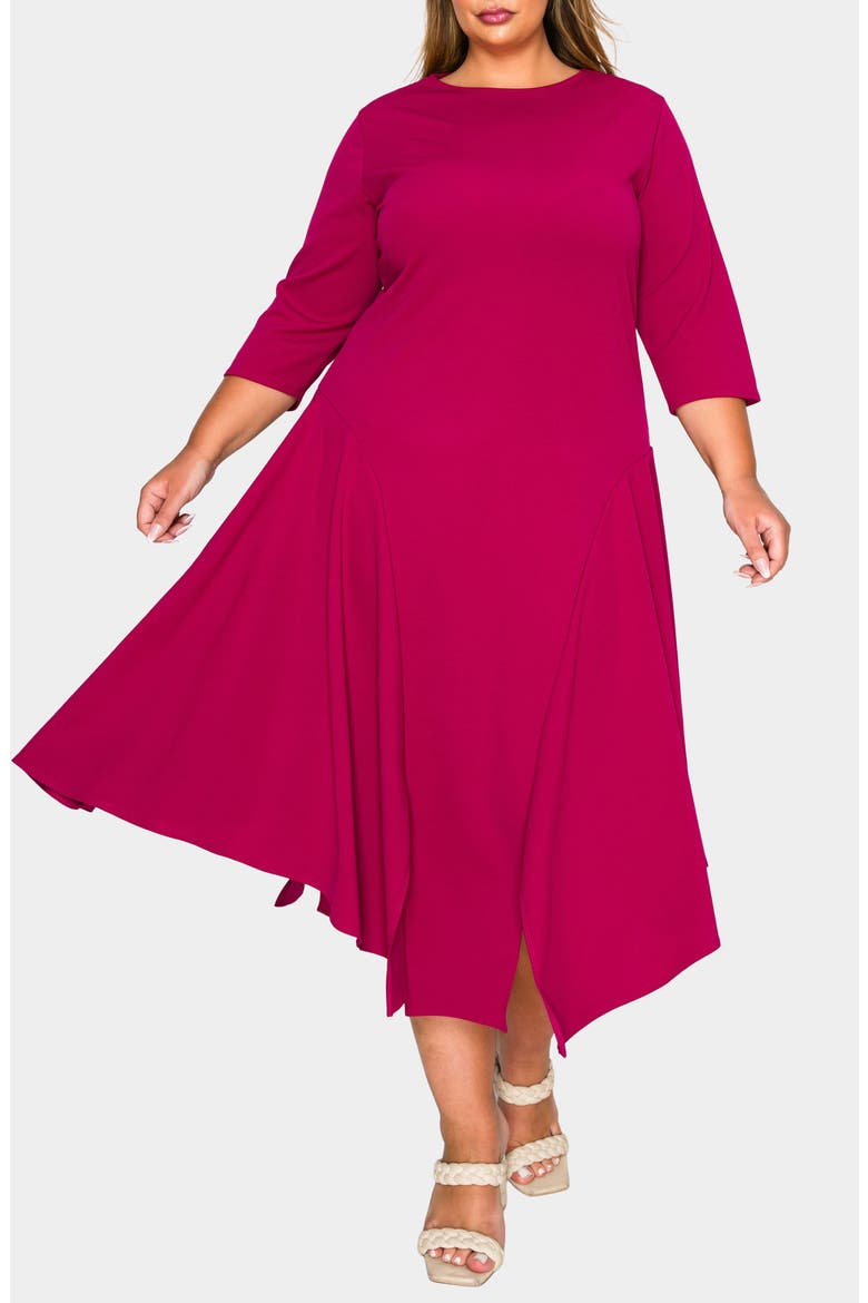 Vida Asymmetric Split Hem Crepe Maxi Dress, Main, color, MAGENTA