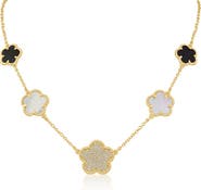 CZ by Kenneth Jay Lane Mixed Clover Station Necklace