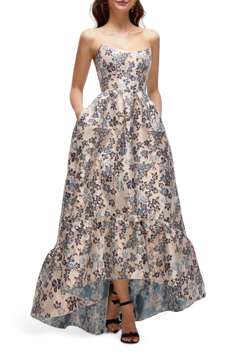 Floral Brocade High-Low Gown, Main, color, INDIGO MIDNIGHT