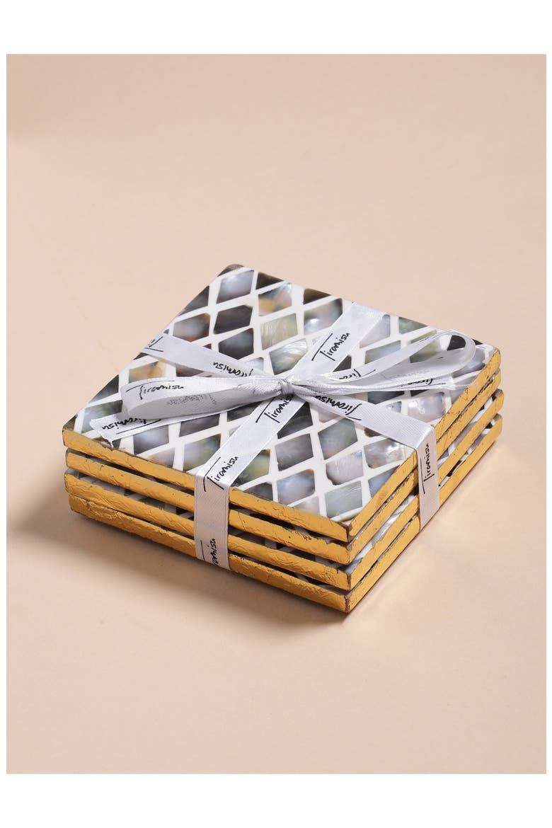 Mother-of-Pearl Set of 4 Coasters, Alternate, color, BLACK/ GREY