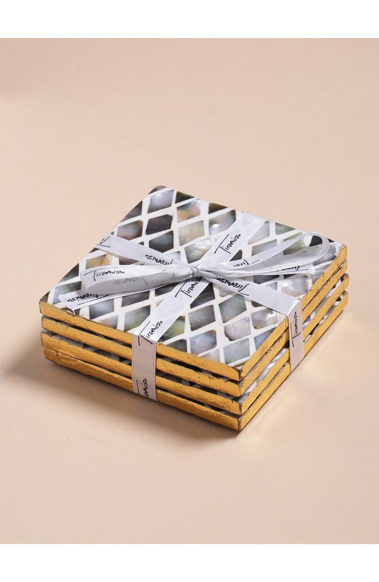 Tiramisu Mother-of-Pearl Set of 4 Coasters, Alternate, color, Black/ Grey