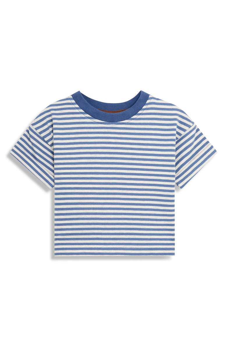 JOJO MAMAN BEBE Stripe Cotton T-Shirt & T-Rex Appliqué Overalls Set, Alternate, color, Brown