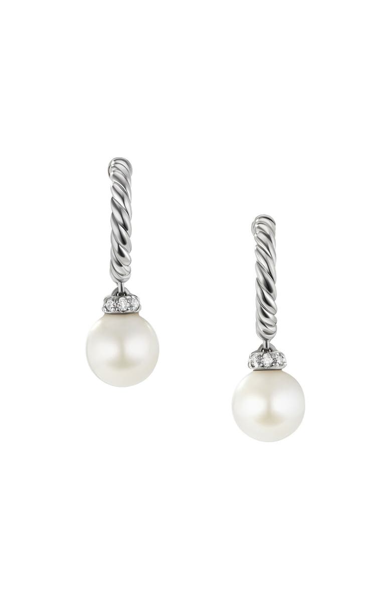 David Yurman Pearl & Pavé Solari Drop Earrings with Diamonds, Main, color, Sterling Silver