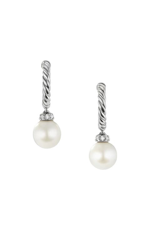 Pearl & Pavé Solari Drop Earrings with Diamonds