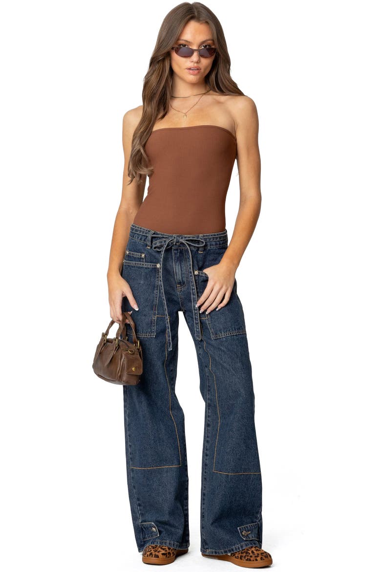 Loren Strapless Bodysuit, Alternate, color, BROWN