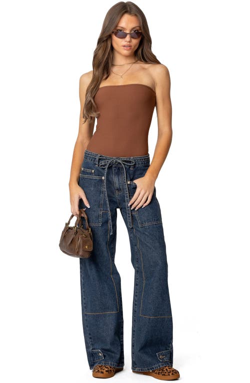 Edikted Loren Strapless Bodysuit In Brown