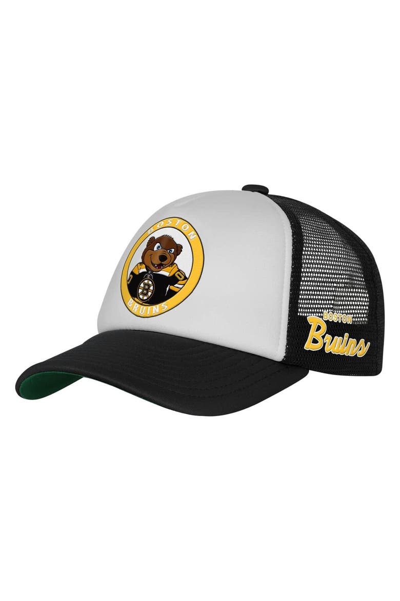 Youth Mitchell & Ness  White Boston Bruins Mascot Adjustable Trucker Hat, Alternate, color, White